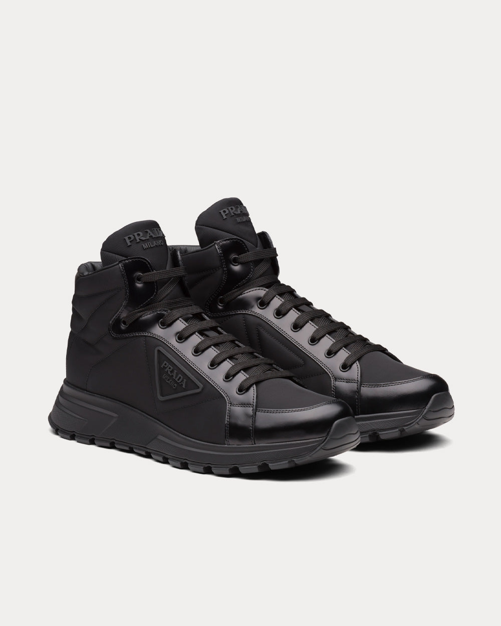 Prada PRAX 01 Re-Nylon & Brushed Leather Black High Top Sneakers - 3