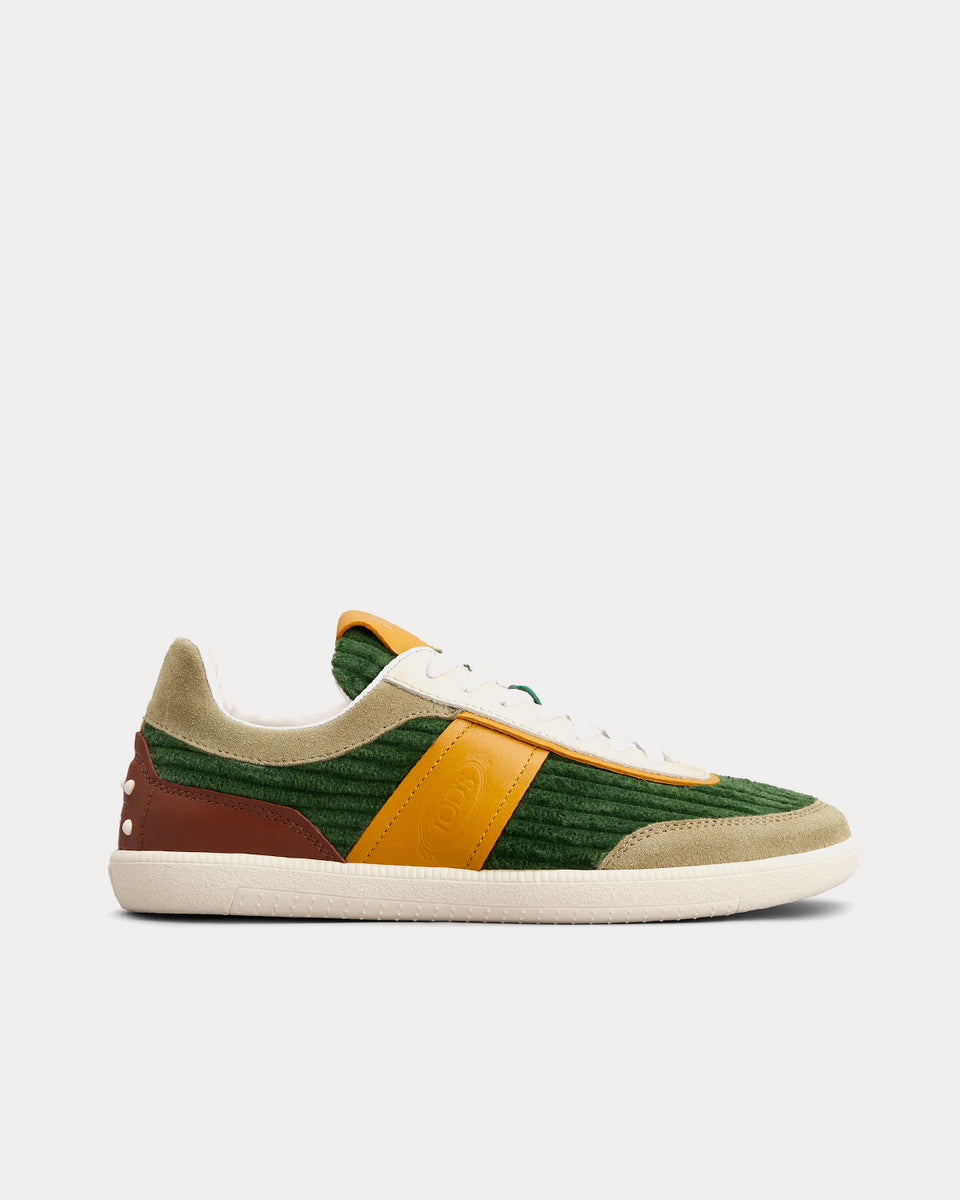 Tod's Tabs Leather & Velvet Green / Yellow Low Top Sneakers - Sneak in ...