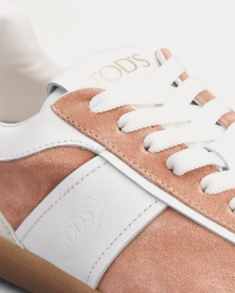 Tod's Tabs Smooth Leather & Suede White / Pink Low Top Sneakers - 5