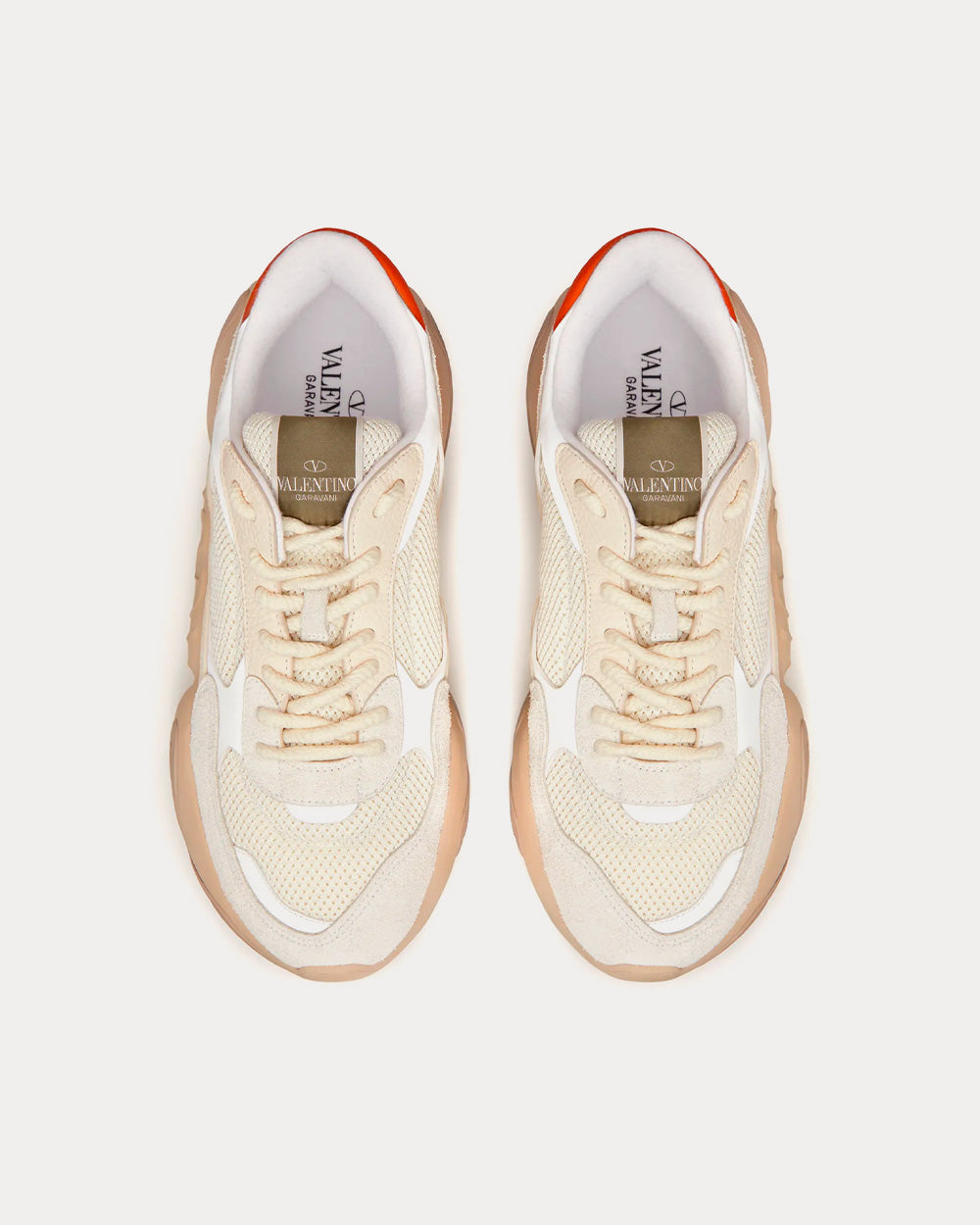 Valentino Garavani Bubbleback Mesh & Suede White / Cream / Orange Low Top Sneakers - 2