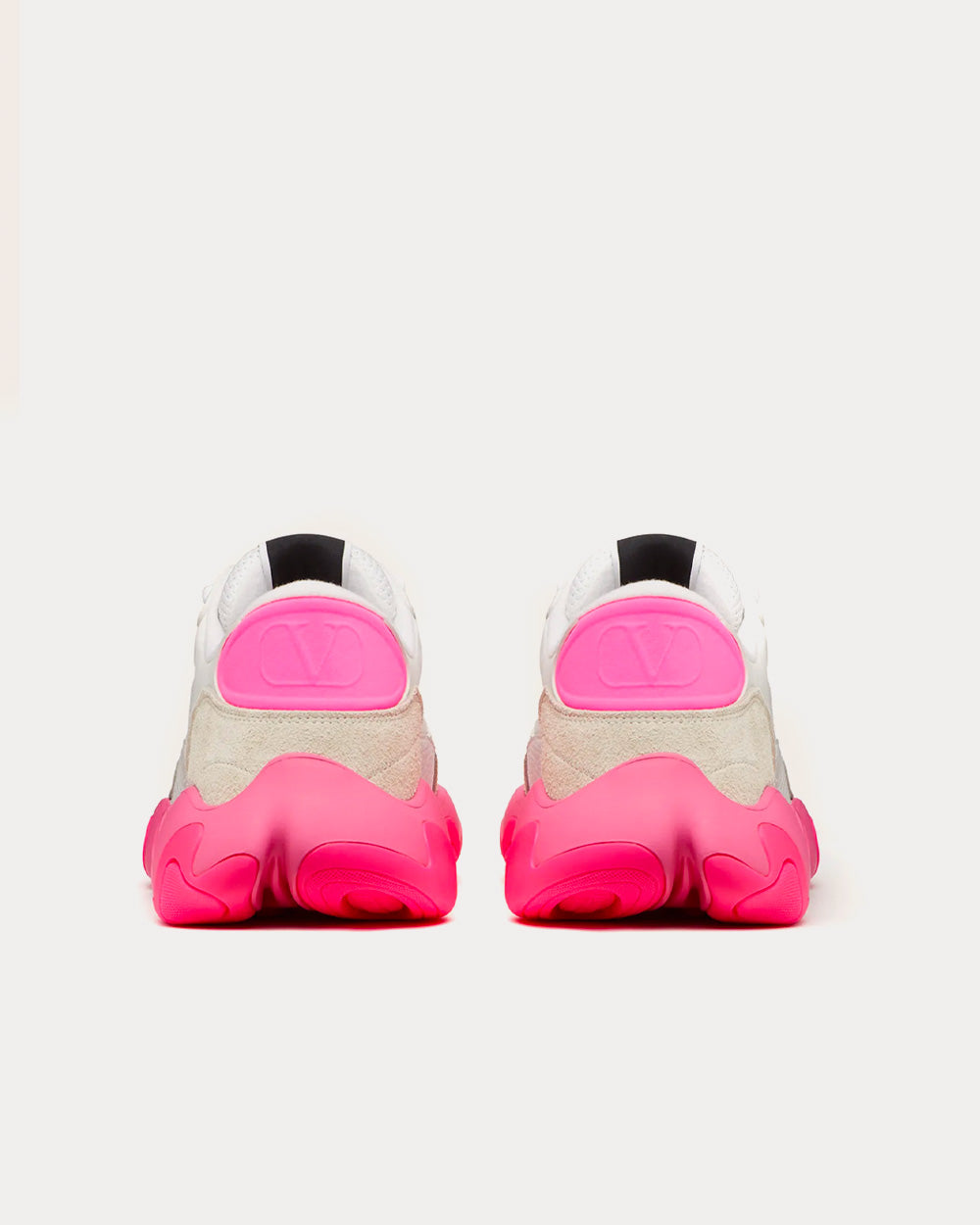 Valentino Garavani Bubbleback Mesh & Suede White / Ice / Neon Pink Low Top Sneakers - 4