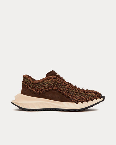 Valentino Garavani Outdoor Crochet Fabric & Suede Brown / Beige Low Top Sneakers