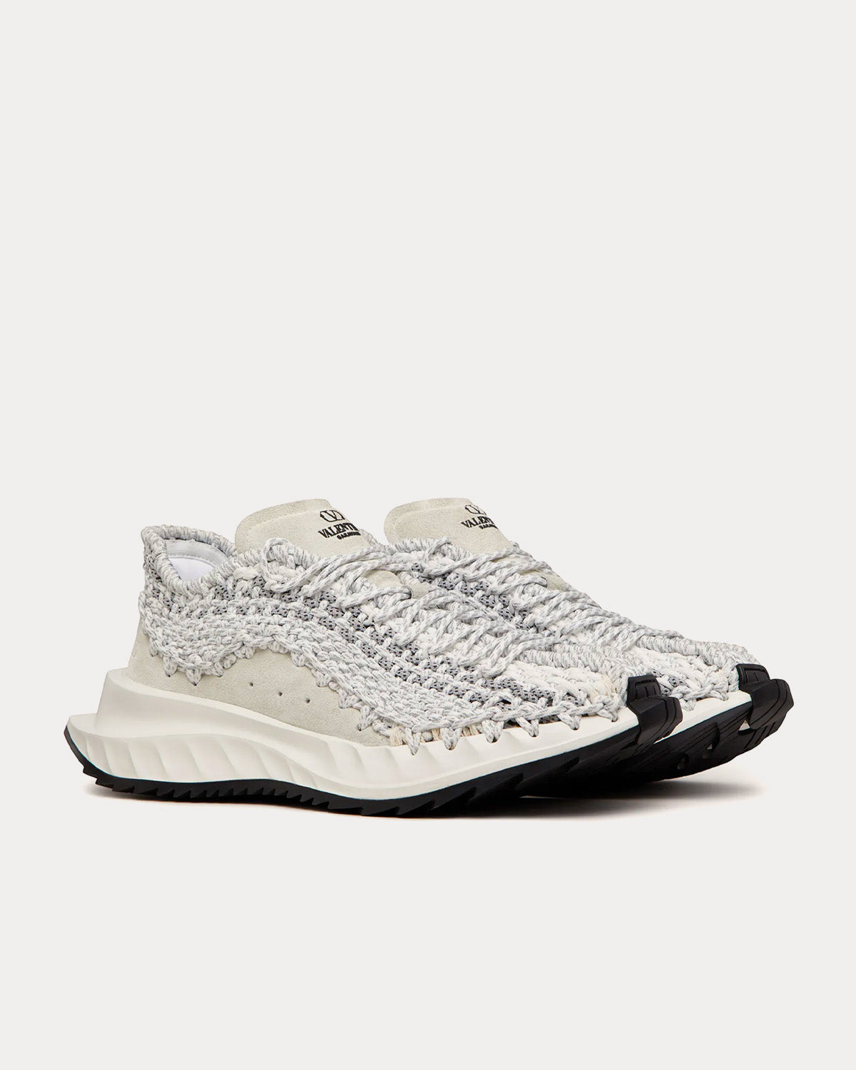 Valentino Garavani Outdoor Crochet Fabric & Suede White / Grey Low Top Sneakers - 3