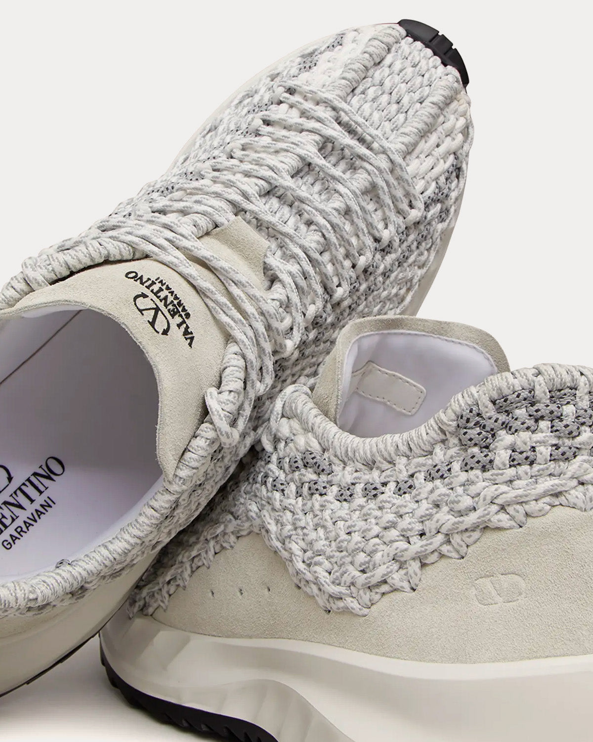 Valentino Garavani Outdoor Crochet Fabric & Suede White / Grey Low Top Sneakers - 5