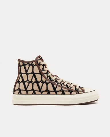 Valentino Toile Iconographe Totaloop Beige / Black High Top Sneakers