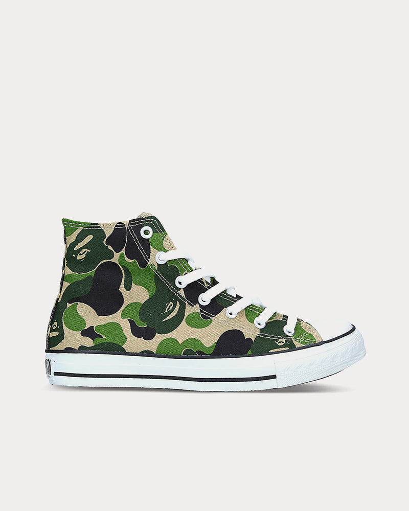 A Bathing APE BAPE STA Camouflage-Print Green High Top Sneakers - 1