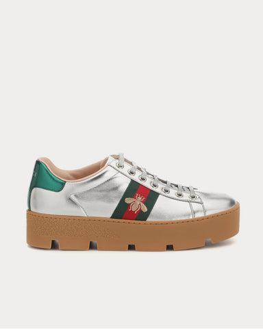 Gucci Ace leather platform Silver Low Top Sneakers