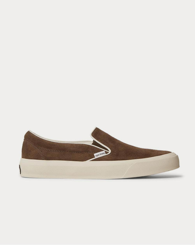 Tom Ford Cambridge Leather-Trimmed Suede Slip-On  Green slip on sneakers - 1