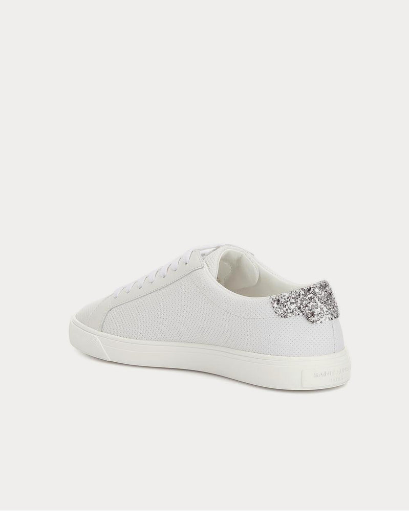 Saint Laurent Andy perforated leather Blanc Optique Low Top Sneakers - 3