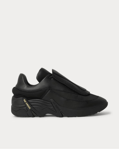 Raf Simons Antei Rubber-Trimmed Leather  Black low top sneakers