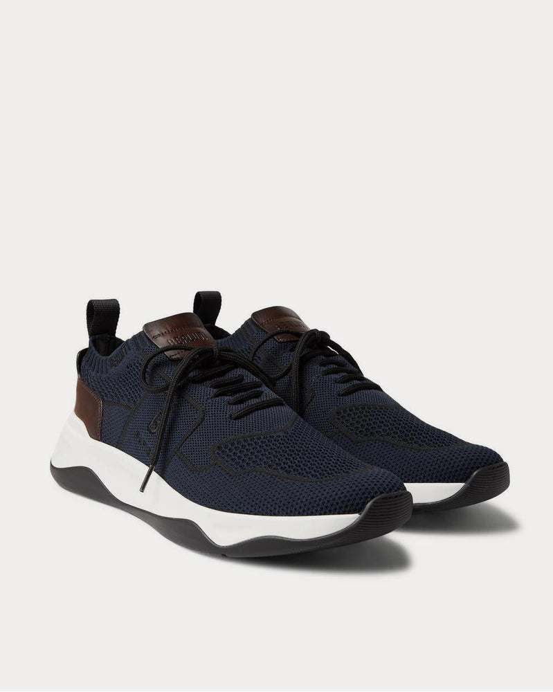 Berluti Shadow Leather-Trimmed Mesh  Navy low top sneakers - 2