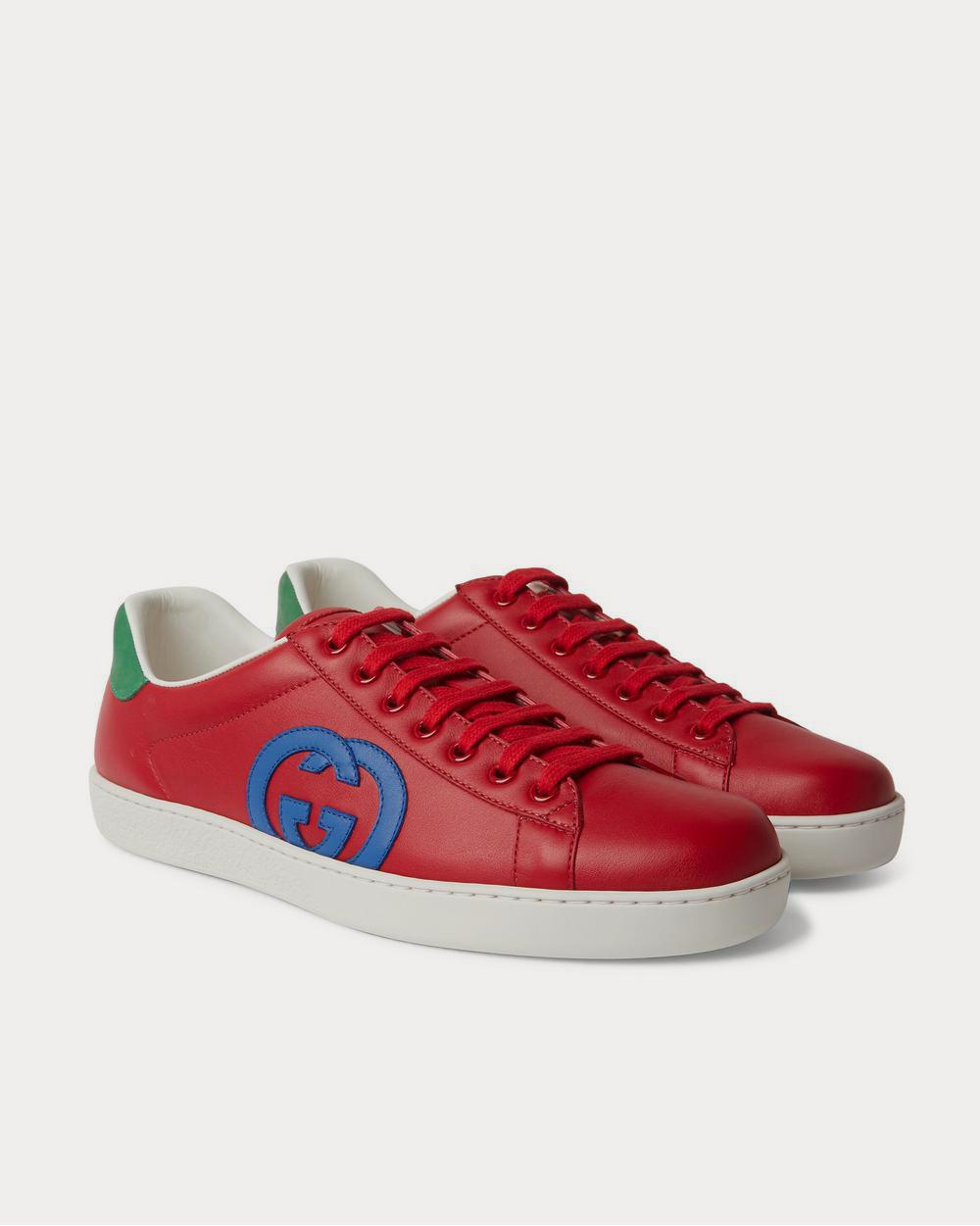 Gucci Ace Suede-Trimmed Leather  Red low top sneakers - 2