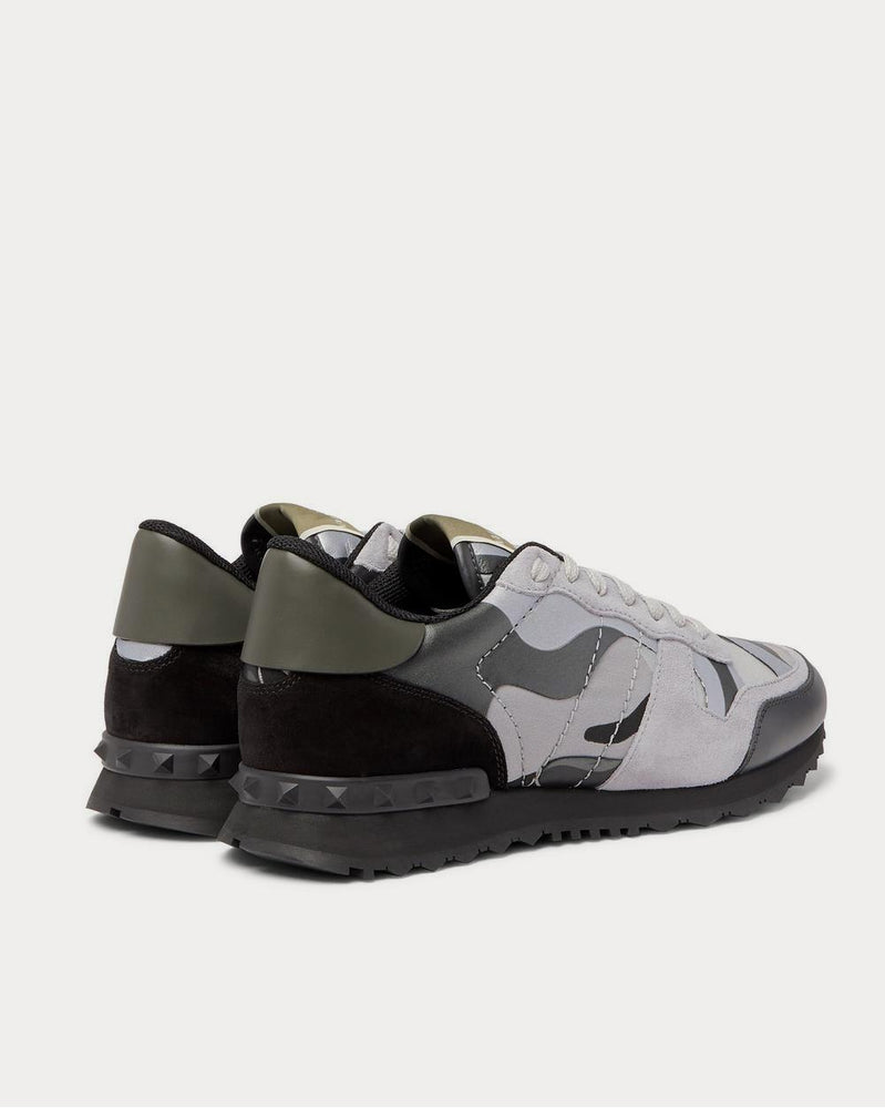 Valentino Rockrunner Camouflage-Print Canvas, Leather and Suede  Gray low top sneakers - 4