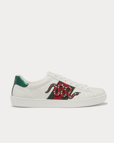 Gucci Ace Watersnake-Trimmed Appliquéd Leather  White low top sneakers