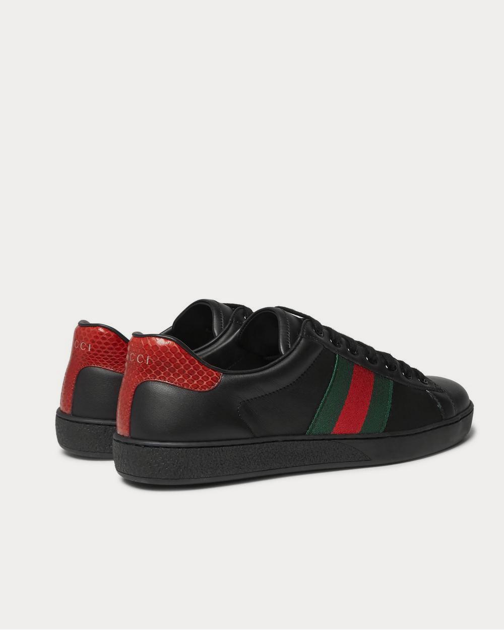 Gucci Ace Snake-Trimmed Leather  Black low top sneakers - 4