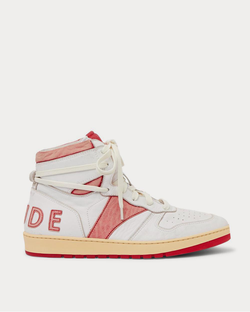 Rhude Rhecess Distressed Leather High-Top  Red high top sneakers - 1