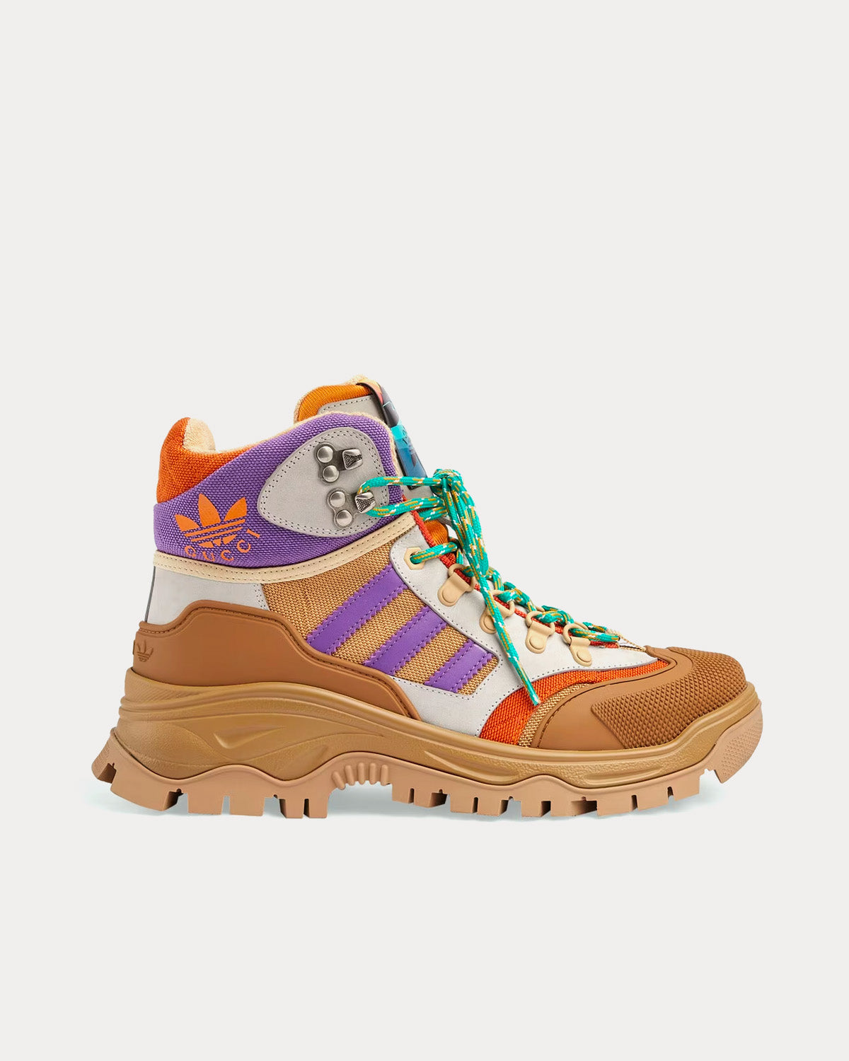 Adidas x Gucci Lace-Up Technical Canvas Beige / Orange / Purple High Top Sneakers - 1