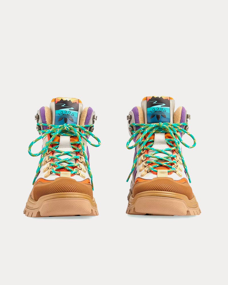 Adidas x Gucci Lace-Up Technical Canvas Beige / Orange / Purple High Top Sneakers - 2