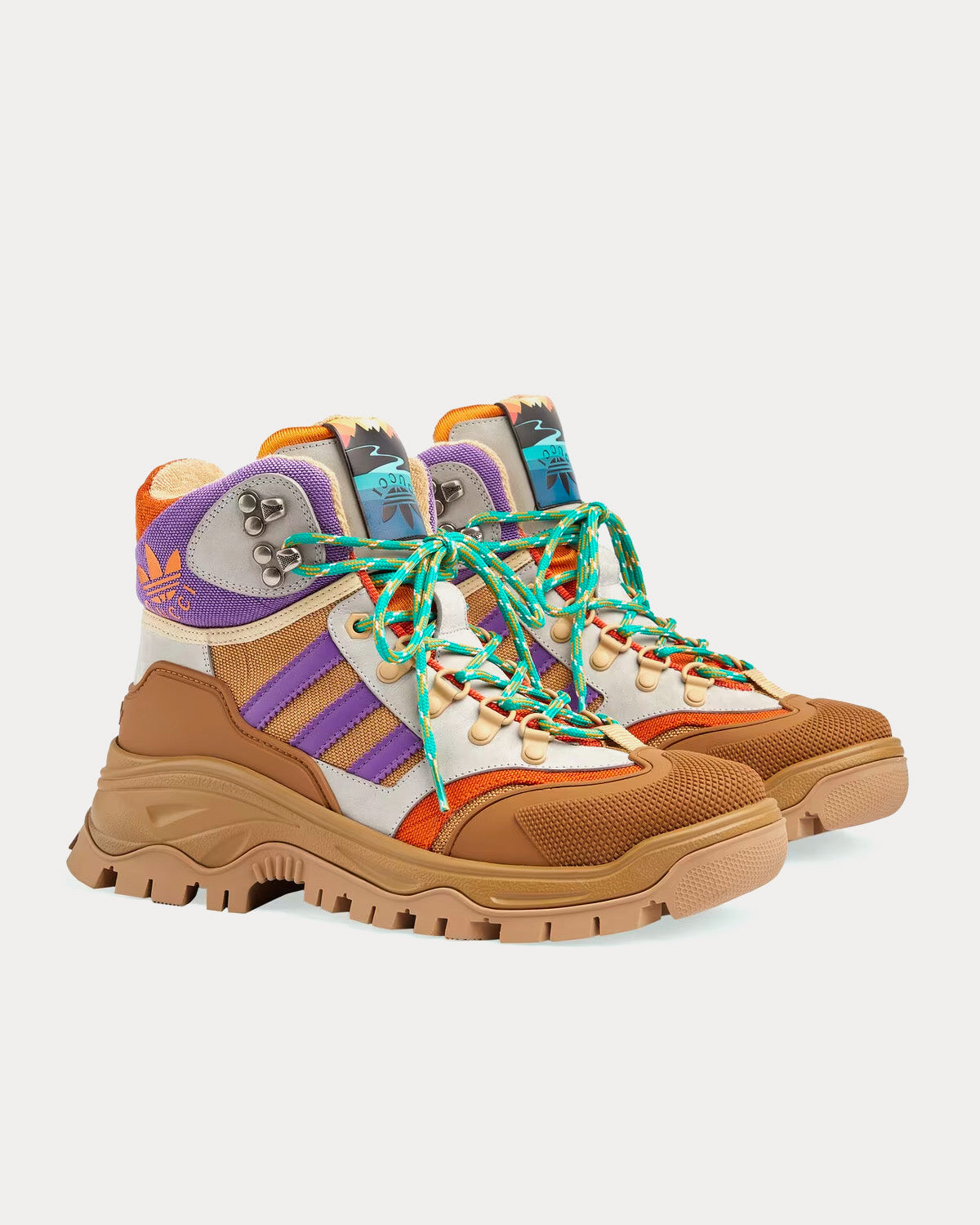 Adidas x Gucci Lace-Up Technical Canvas Beige / Orange / Purple High Top Sneakers - 3