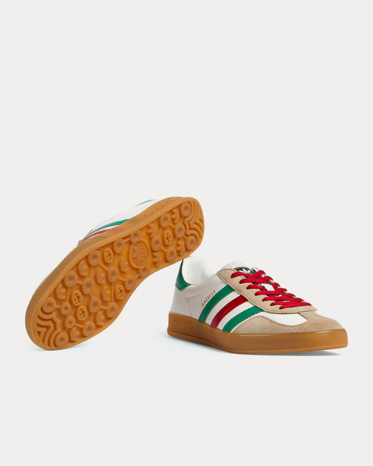 Men s Gazelle Leather Suede White Green Red Low Top Sneakers