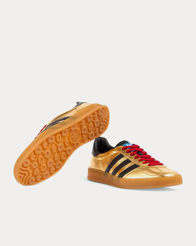 Adidas x Gucci Gazelle Leather Metallic Gold Low Top Sneakers - 5