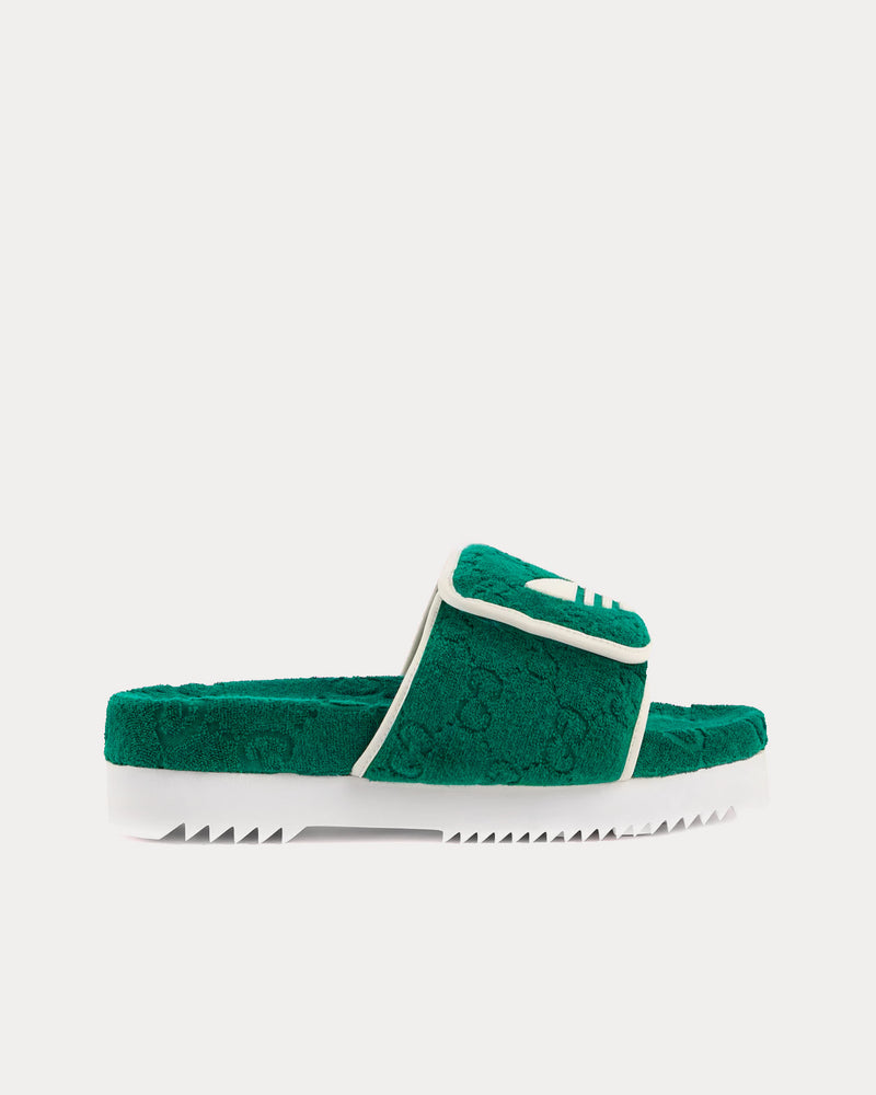 Adidas x Gucci GG Platform Green Cotton Sponge Sandals - 1