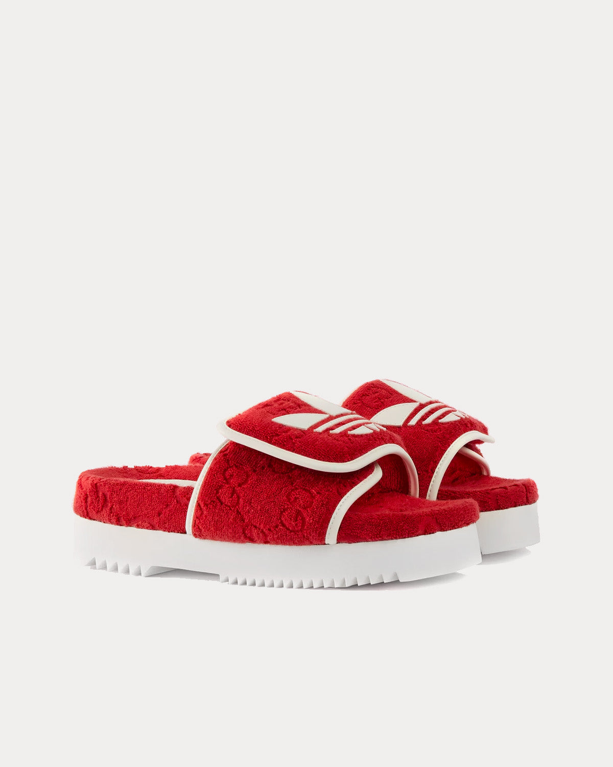 Adidas x Gucci GG Platform Red Cotton Sponge Sandals - 3