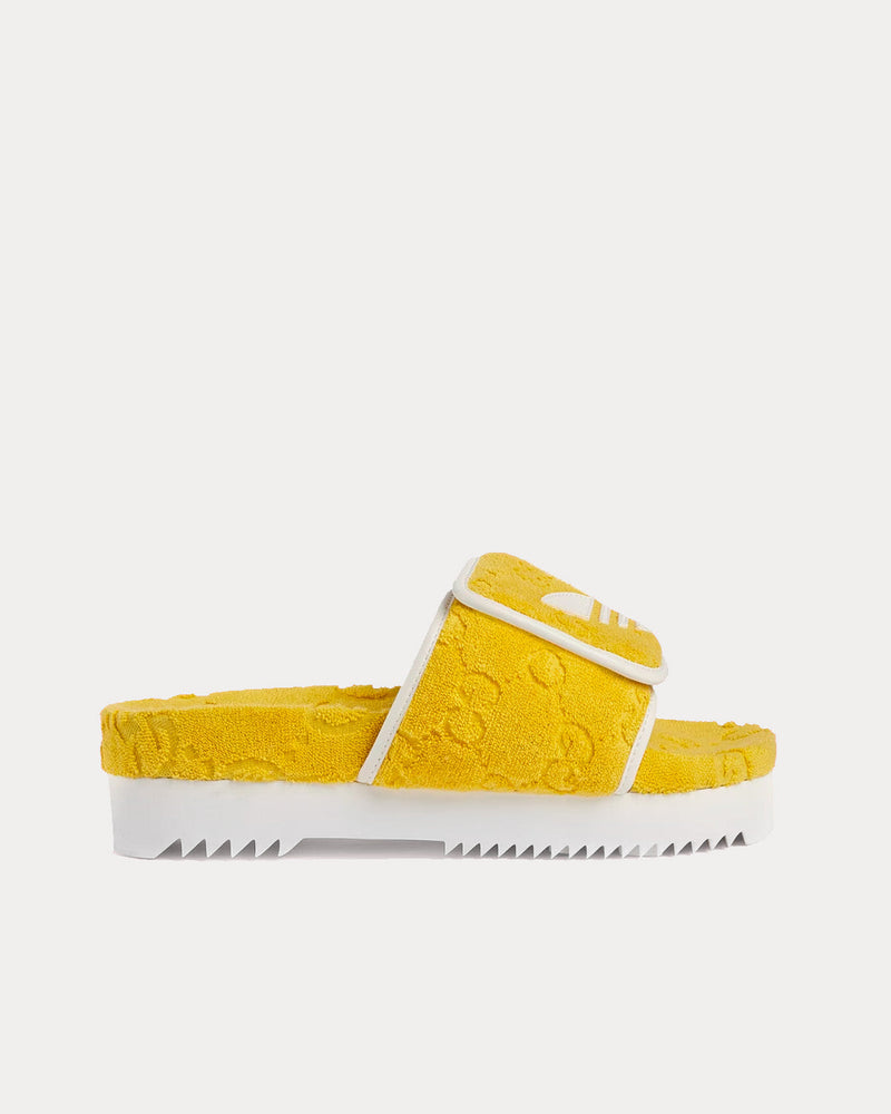 Adidas x Gucci GG Platform Yellow Cotton Sponge Sandals - 1