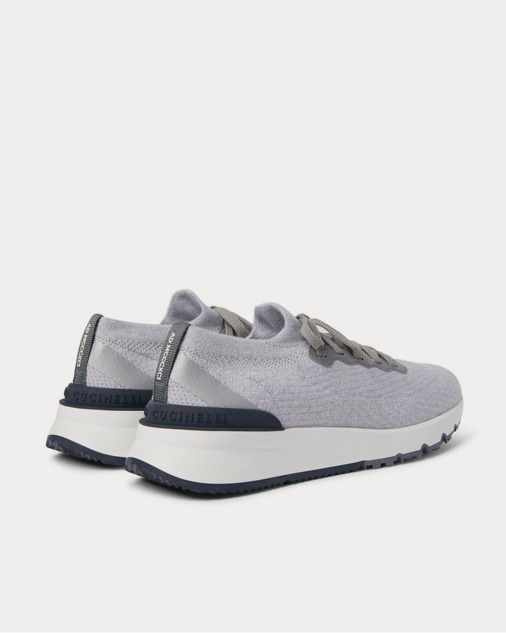 Brunello Cucinelli Leather-Trimmed Stretch-Knit  Gray low top sneakers - 3