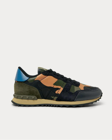 Valentino Rockrunner Camouflage-Print Canvas, Leather and Suede  Multi low top sneakers