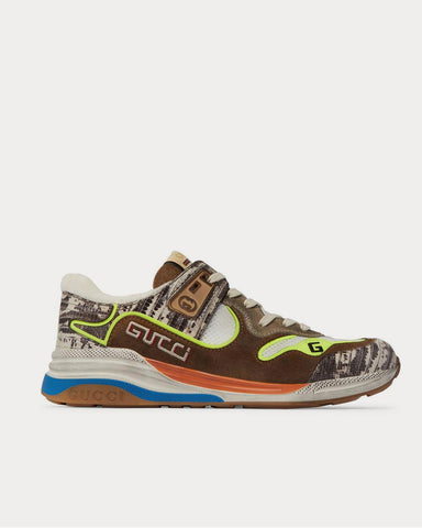 Gucci Ultrapace Distressed Suede, Mesh and Snake-Effect Leather  Multi low top sneakers