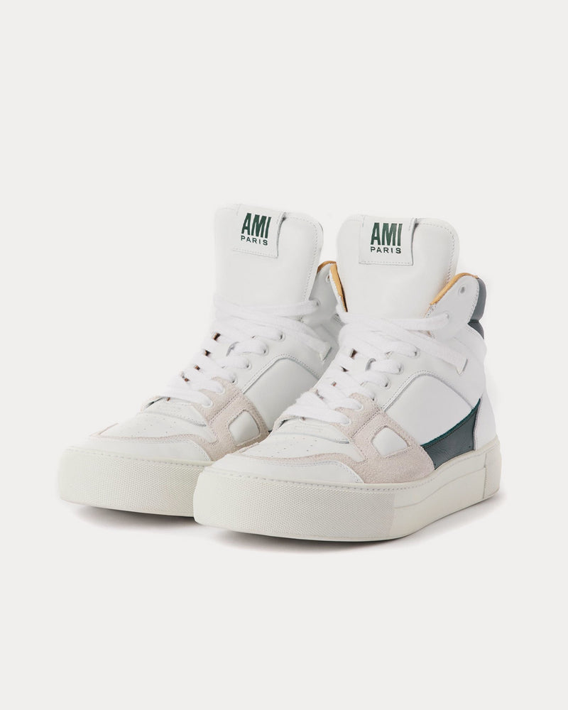 AMI Ami De Coeur White / Green Mid Top Sneakers - 2