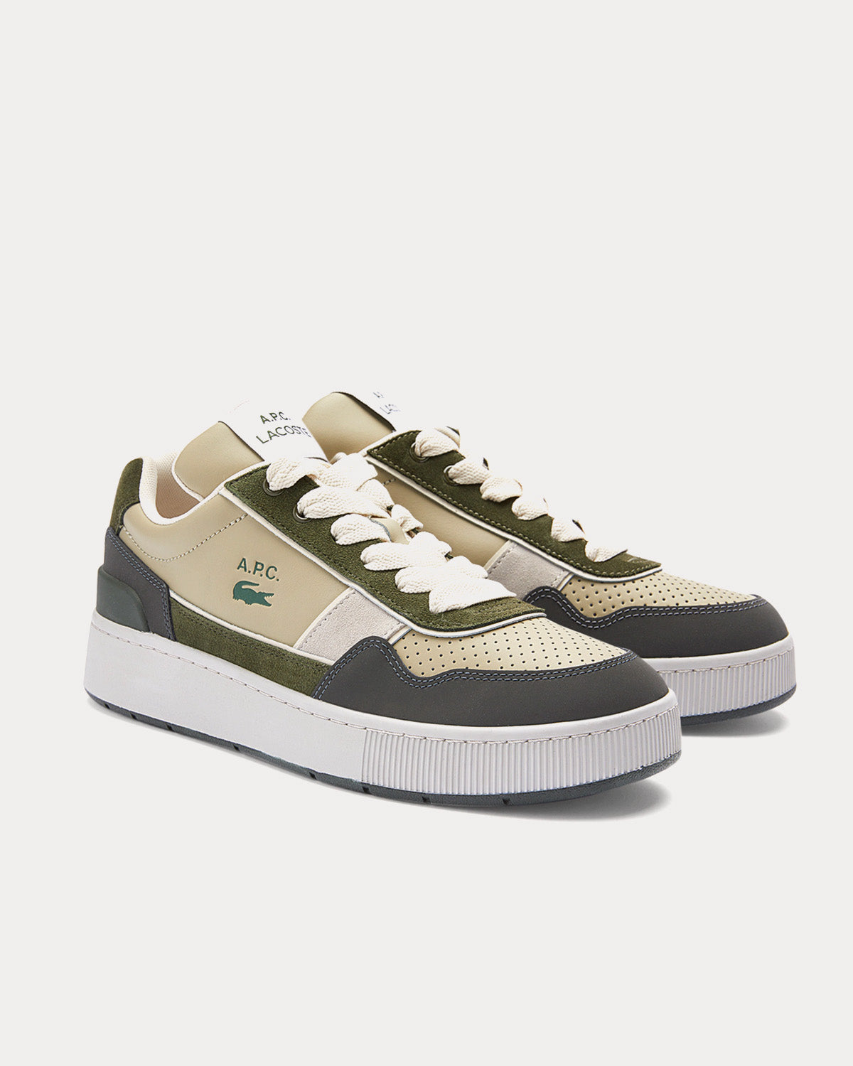 A.P.C. x Lacoste Ace Khaki / Off White Low Top Sneakers - Sneak in