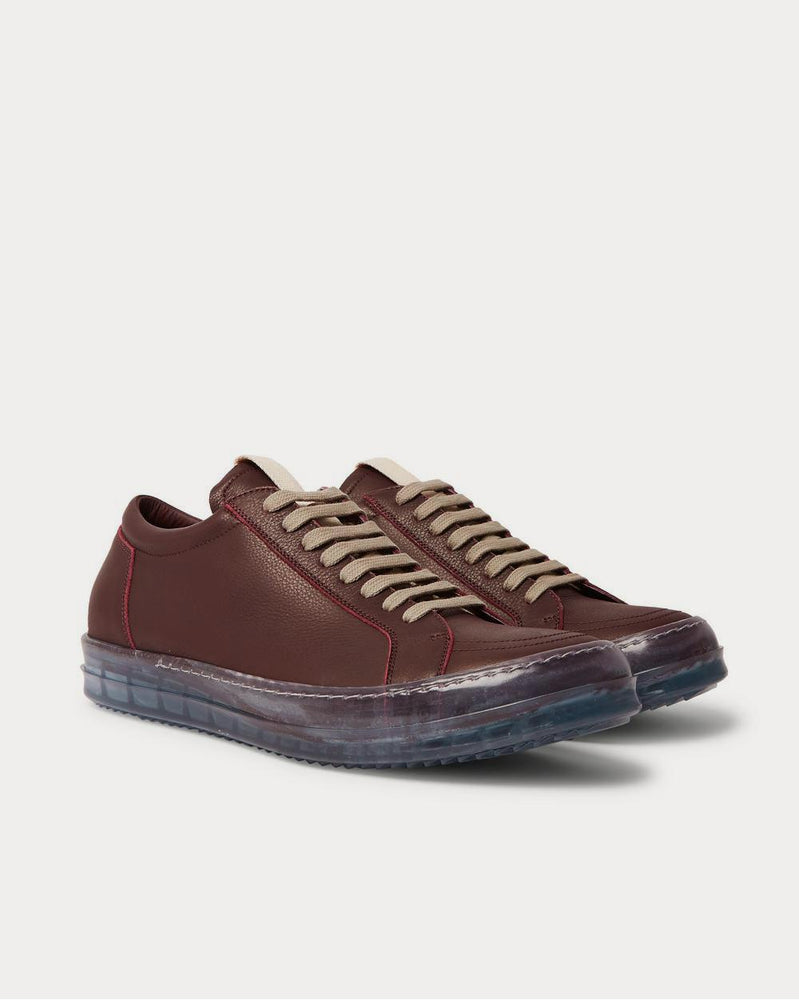 Rick Owens Clear Sole Grosgrain-Trimmed Leather  Burgundy high top sneakers - 2