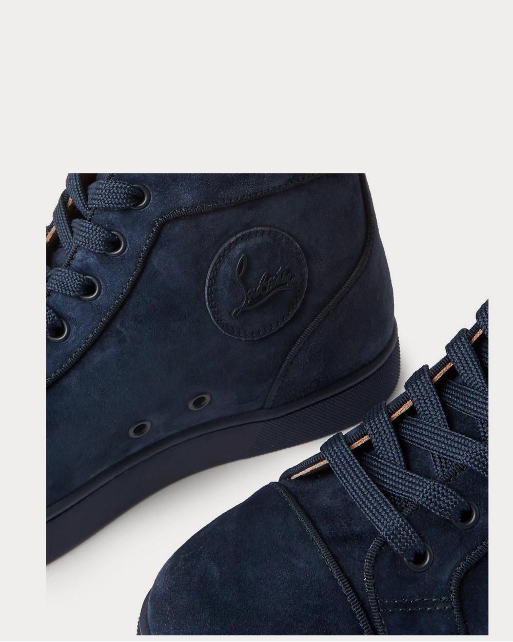 Christian Louboutin Louis Orlato Grosgrain-Trimmed Suede High-Top  Navy high top sneakers - 4