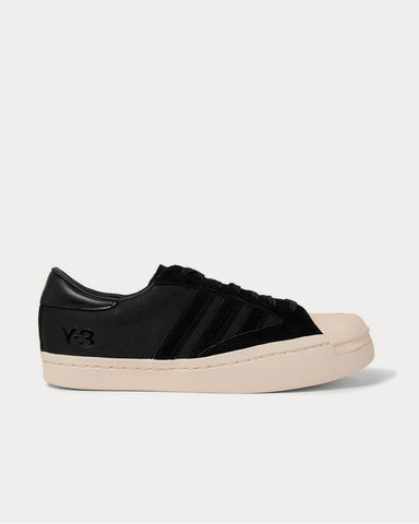 Y-3 Yohji Star Leather and Suede-Trimmed Canvas  Black low top sneakers