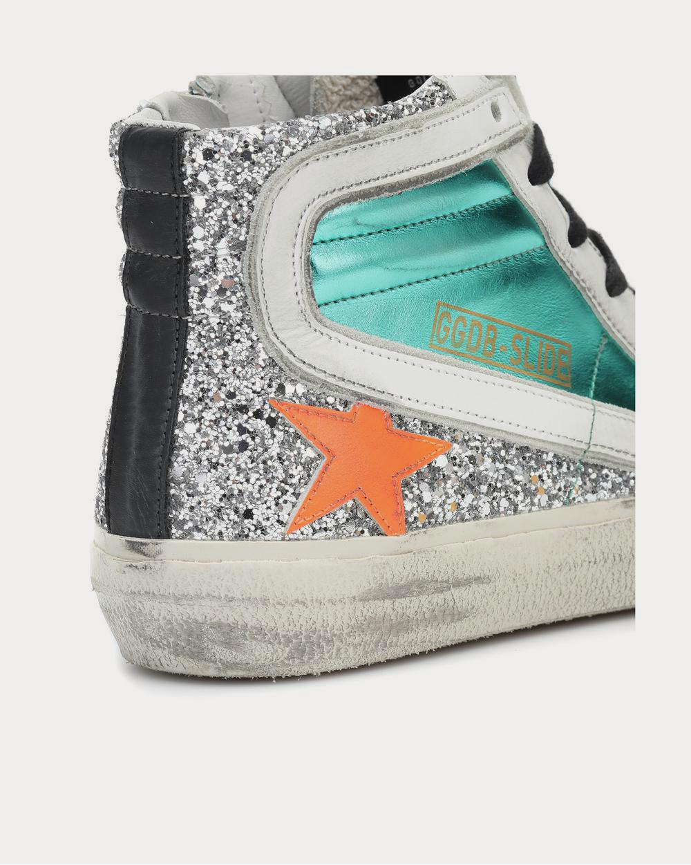 Golden Goose Slide metallic leather Aquamarine High Top Sneakers - 4