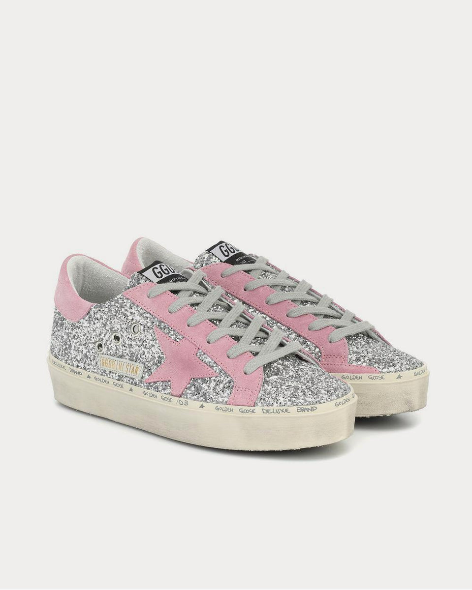 Golden Goose Hi Star glitter Silver Glitter Pink Suede Star Low Top Sneakers Sneak in Peace