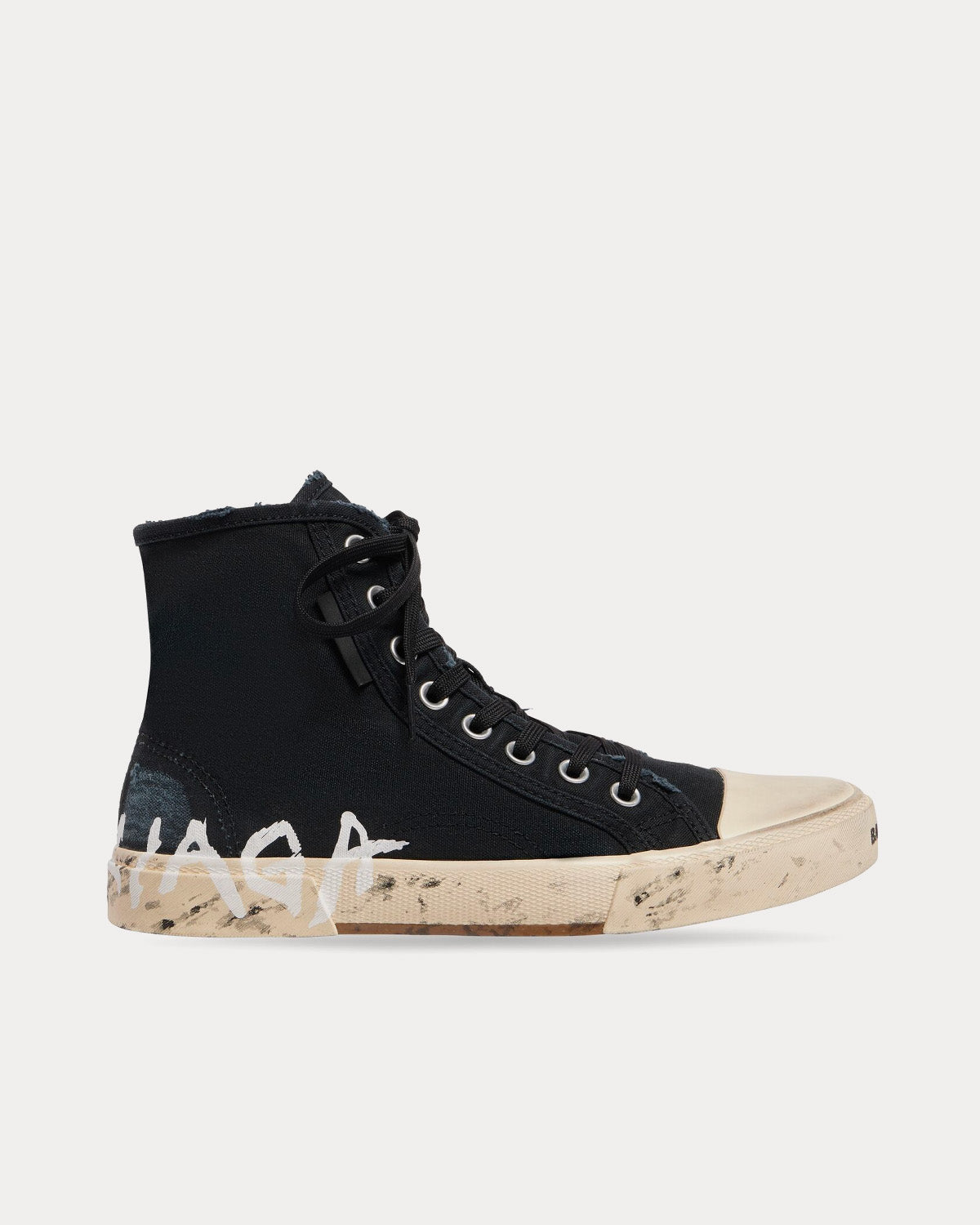 Balenciaga Paris Destroyed Cotton Graffiti Black High Top Sneakers - 1