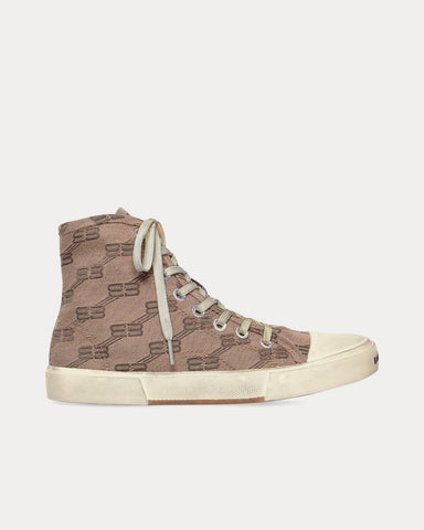 Balenciaga Paris BB Monogram Dark Beige / Brown High Top Sneakers