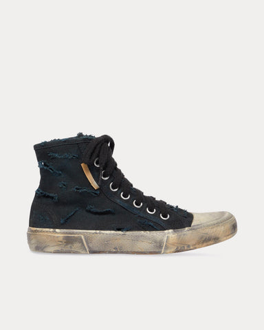 Balenciaga Paris Full Destroyed Cotton & Rubber Black High Top Sneakers