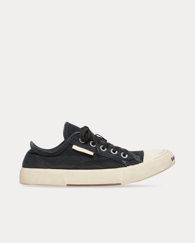 Balenciaga Paris Destroyed Cotton Black / White Low Top Sneakers