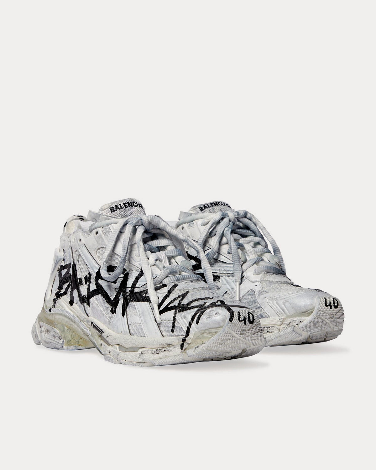 Balenciaga Runner Graffiti Mesh & Nylon White / Black Low Top Sneakers - 3