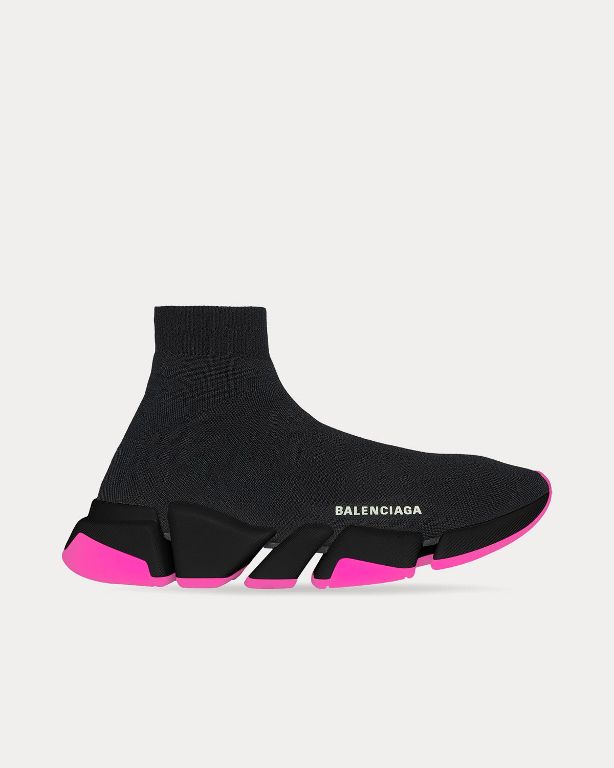 Balenciaga Speed 2.0 Recycled Knit Clear Sole Black Neon Pink High Top Sneakers Sneak in Peace