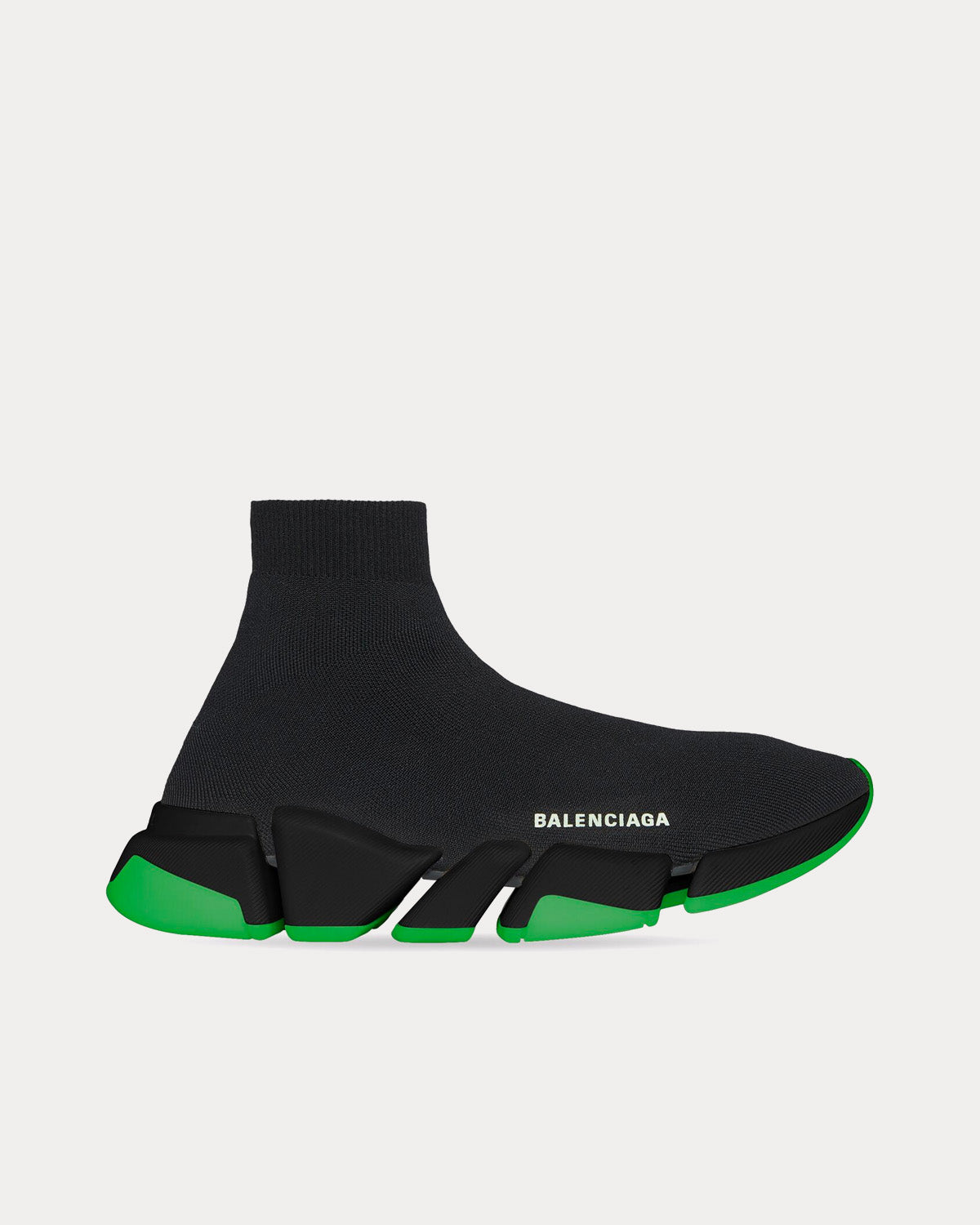 Balenciaga Speed 2.0 Clear Sole Recycled Knit Black / Neon Green High Top Sneakers - 1