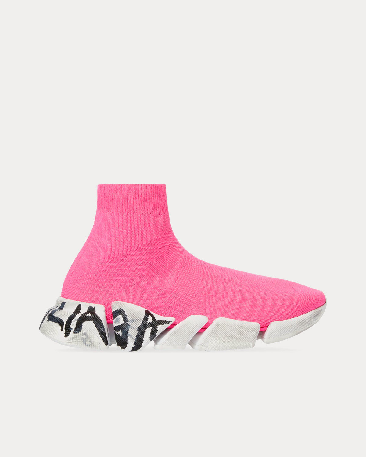 Balenciaga Speed 2.0 Graffiti Recycled Knit Fluo Pink / White High top Sneakers - 1