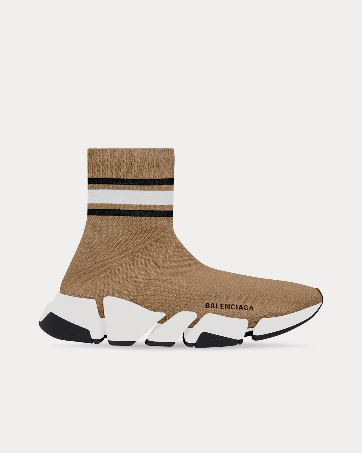 Balenciaga Speed 2.0 Recycled Knit with Stripes Beige High Top Sneakers - 1