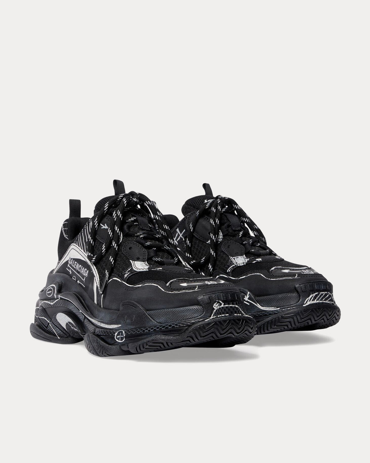 Balenciaga Triple S Sketch Double Foam & Mesh Black / White Low Top Sneakers - 3