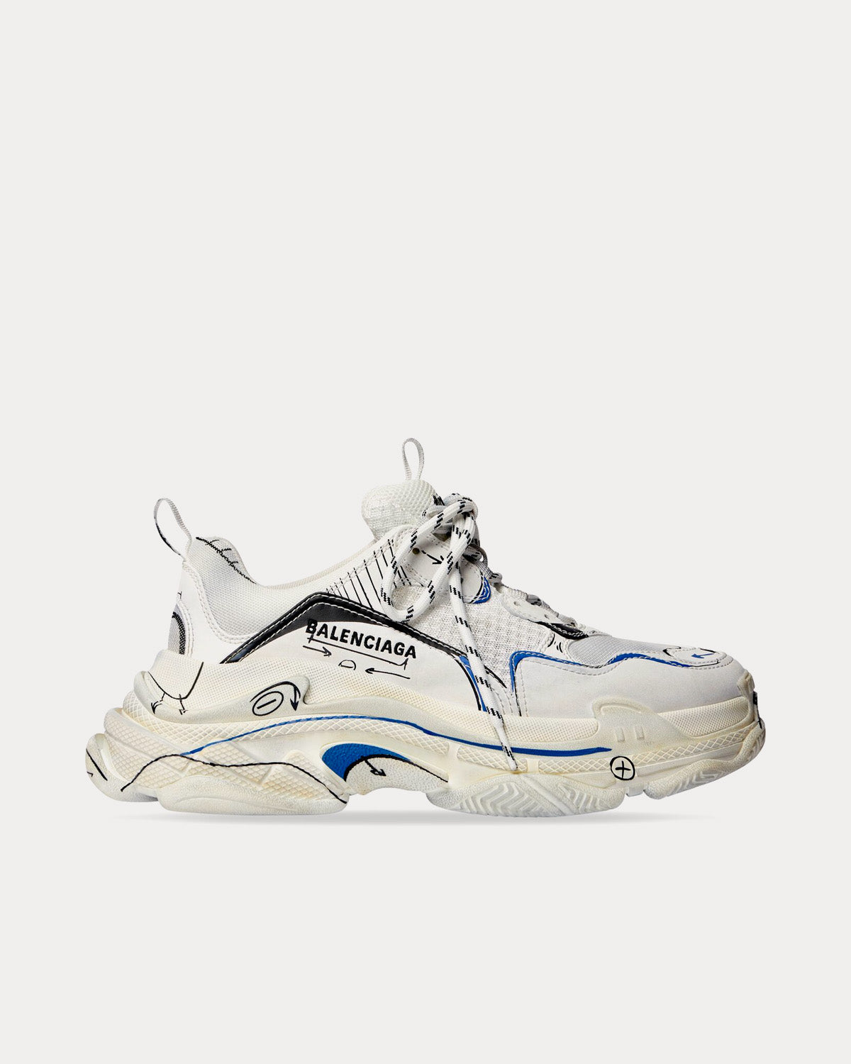 Balenciaga Triple S Sketch Double Foam & Mesh White / Black / Blue Low Top Sneakers - 1