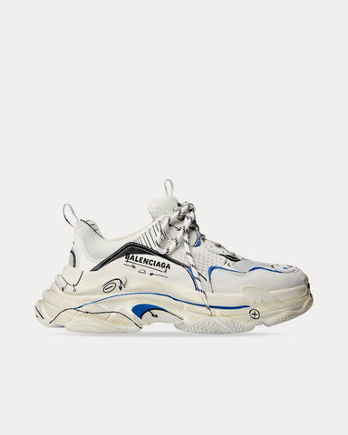 Balenciaga Triple S Sketch Double Foam & Mesh White / Black / Blue Low Top Sneakers